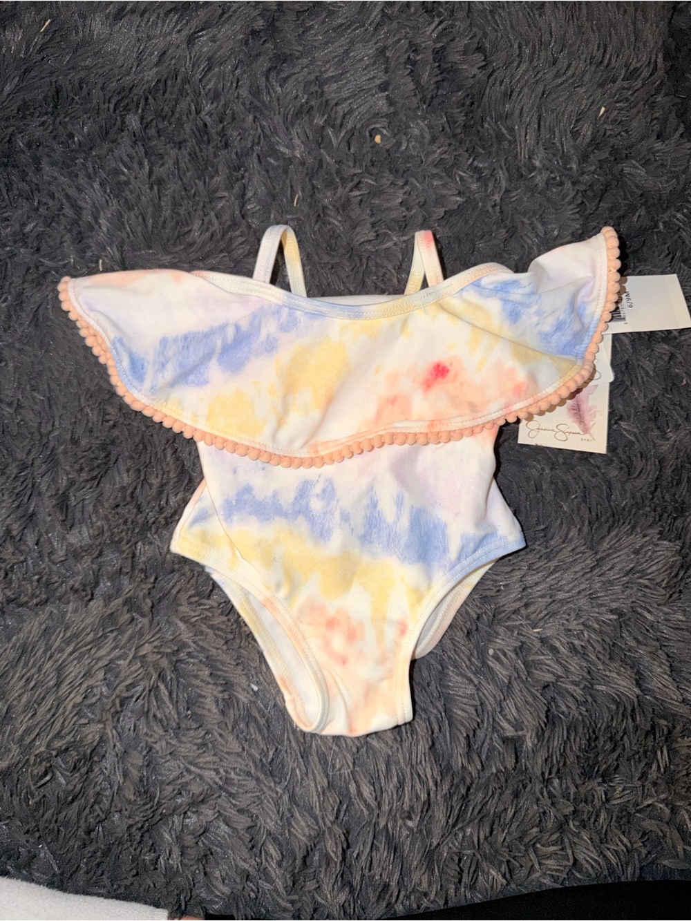 Jessica Simpson Girls Tie-Dye One-Piece Swimsuit in Pastel Blue Yellow Pink